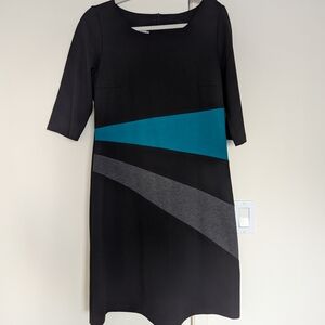 Elegant Black Dress with Teal and Gray Accents